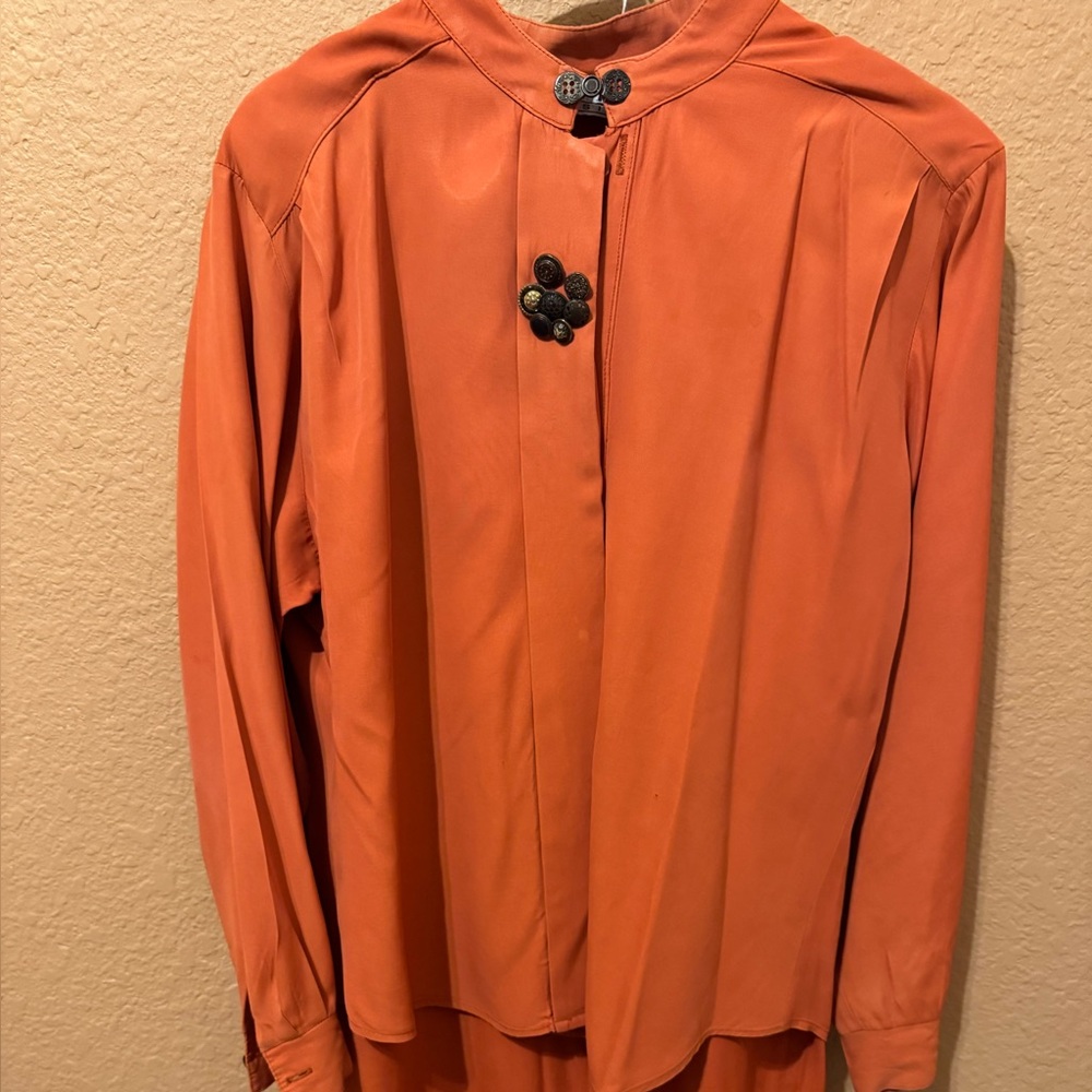 Pumpkin Orange Women's Blouse with Button Accents